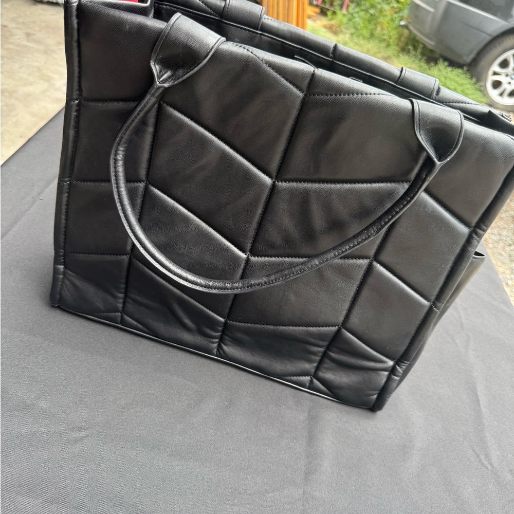 Elegant Black Quilted Tote Bag